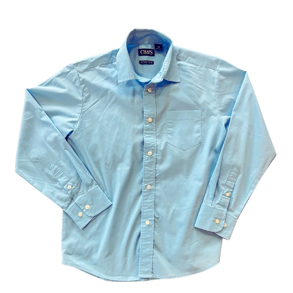 Boy's Chaps Stretch Button Down Dress Shirt Size 10 Light Blue